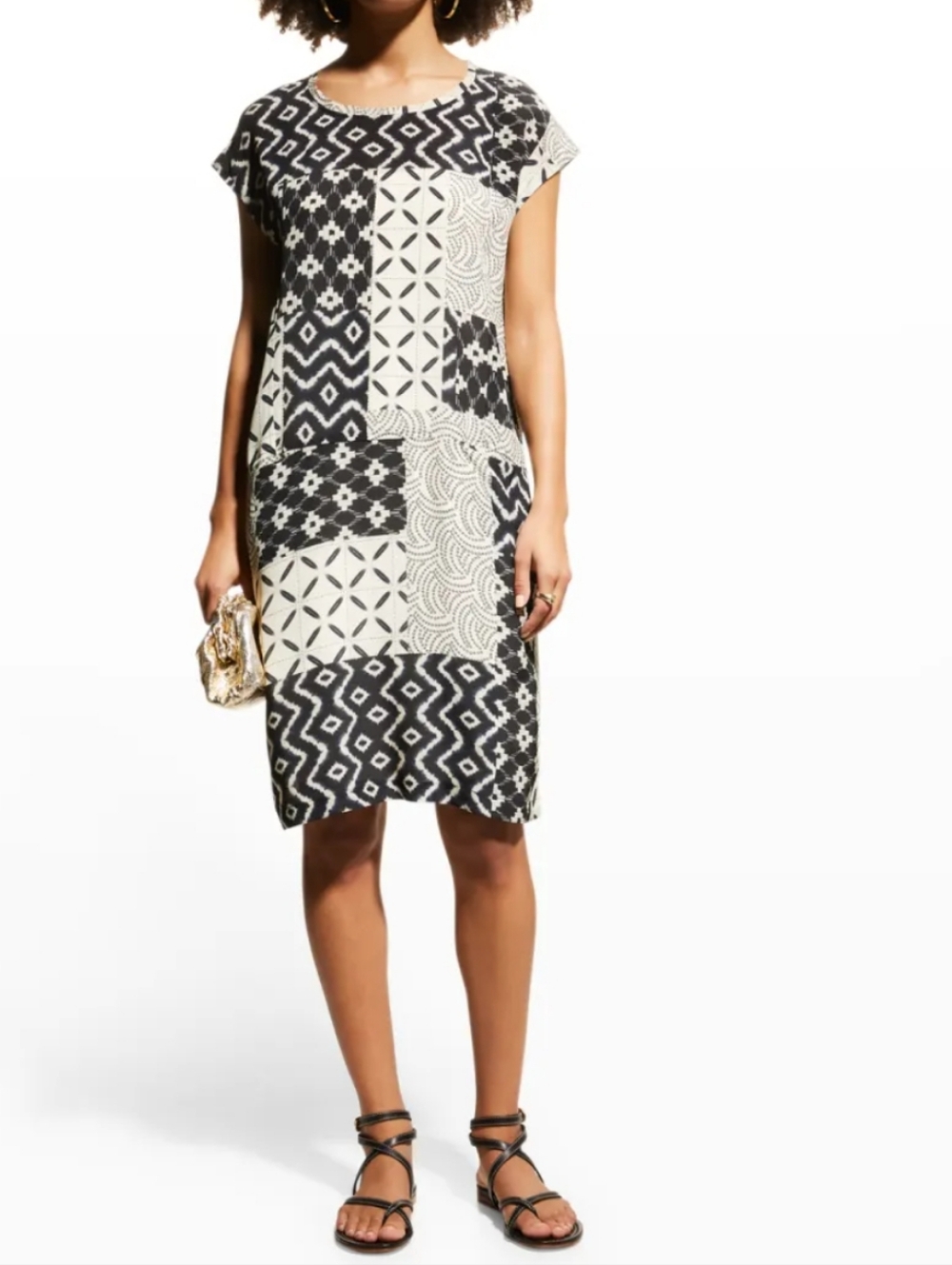 Johnny Was -L- Pete And Greta Marasusa Silk Patchwork Shift Dress Sheer Unlined